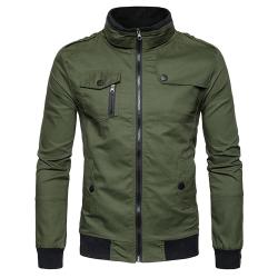 Chinabrands Epaulet Design Pockets Zip Up Cargo Jacket - Army Green S