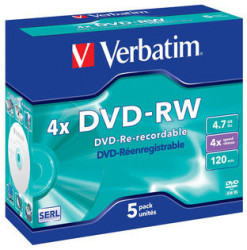Verbatim Pack of 5 4.7GB Jewel Case DVD-RW Discs