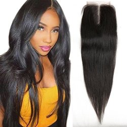 12 Inch Middle Part Lace Closure Straight 4X4 130% Density Top 8A Grade Unprocessed Brazilian Virgin Remy Human Hair Lace Front Closure No Bleached Knots Closure Pieces