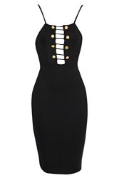 Celebrity Inspired Inspired Panel Gold Button Front Midi Dress Us Size 6-12 Us 8 UK 10 Black