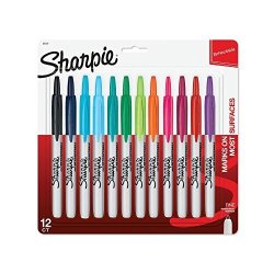 Sharpie 32707 Retractable Permanent Markers Fine Point Assorted Colors 12 Count