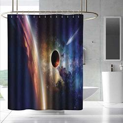Outer Space Kids Shower Curtain Comet Approaches Vibrant Planet Scientific Realities In Solar System World Scene Fabric Shower Curtain Bathroom W72 X L72 Red Blue