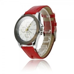 Fashionable 3-circle Quartz Wrist Watch With Spliced Watchband Red