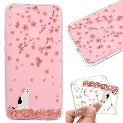 Case For Huawei P10 Lite Cover For Huawei P10 Lite Leeook Fashion Creative Transparent Pink Flower Cat Design Soft Ultra Thin Tpu Silicone Protector