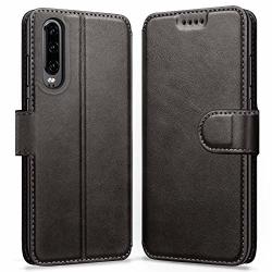 Ykooe Case For Huawei P30 Leather Wallet Flip Case With Card Slots Protective Cover For Huawei P30 Black