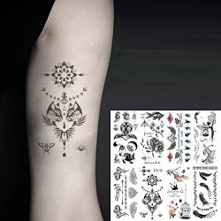 Oottati 8 Sheets Temporary Tattoo 3D Stickers Hand Ankle Black Feather Cage Wing Love Wolf Fish Totem Cat