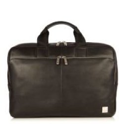 KNOMO Newbury Leather Zip Briefcase 15& 39 & 39 Black