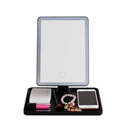 Vanity Mirror LED Lighted Makeup Mirror Swivel Touch Screen Mirrors Bathroom Illuminated With Stand Free Standing Mirror For Shaving Color : Black Size : 251827CM