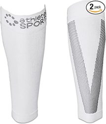 Athletec Sport Compression Calf Sleeve 20-30 Mmhg For Shin Splints Running Travel Cycling Leg Pain And Calf Pain Relief - Size Small medium In White
