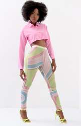 Ladies Crop Top & Pants Set - Pink - Pink S