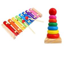 Kids Wooden Stacker And Musical Xylophone Combo