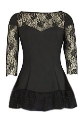 Black Lace Sleeve Long Fishtail Gothic Flared Skater Lolita Top Size 16