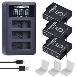 Powertrust 3-PACK AHDBT-501 Replacement Batteries And Rapid LED USB 3-CHANNEL Charger With Type C Port For Gopro 5 HERO5 Ahdbt 501 Gopro 6 HERO6 Black Camera