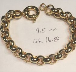 9 K 9 Carat Solid Gold Rolo Belcher Bracelet Mm.9.5 Wide