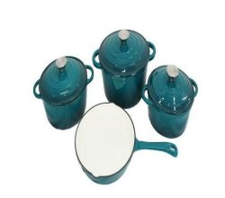 7 Piece Cast Iron Cookware pots - Teal