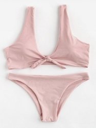 Nude Pink Bow Tie Scoop Neck Bikini Set