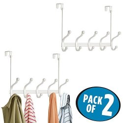 MetroDecor Mdesign Over Door 10 Hook Steel Storage Organizer Rack For Coats Hoodies Hats Scarves Purses Leashes Bath Towels & Robes - Pack Of 2 Pearl White