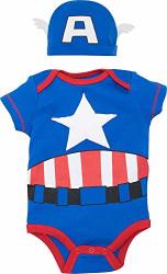 MARVEL Captain America Baby Boys Costume Short Sleeve Bodysuit & Cap Set Blue 0-3 Months