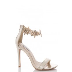 Quiz Gabby's Gold Pu Jewelled Ankle Strap Heels