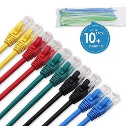 Cablesson Ethernet Cable -2M - CAT5E 10 Pack + Cable Ties Networking Cord Patch Cable RJ45 10 Gigabit 100MHZ Lan Wire Cable Stp For