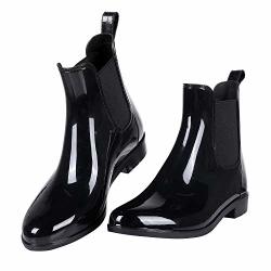 Evshine Women's Short Ankle Rain Boots Lightweight Chelsea Rain Boots Rubber Waterproof Booties BK37 Black