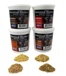 Camerons Products Oak Cherry Hickory And Alder Wood Smoking Chips- Wood Smoker Chips Value Pack- Set Of 4 Resealable Pints
