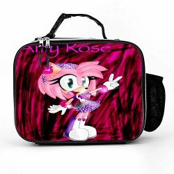 Athena Carroll Printed Lunch Bags Sonic The Hedgehog Amy Rose Tote Warmer Reusable Insulated Cooler Small Lunch Box Detachable Leather Meal Pack 8.2X10.6X3.5INCH