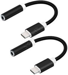 2-PACK USB 3.1 Reversible Male To 3.5MM Earphone Headphone Audio Jack Cable Connector Adapter For Motorola Moto Z2 Force XT1789 Smartphone Black - Not