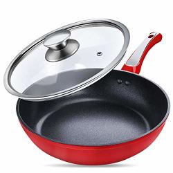 Shineuri 11INCH Nonstick Ceramic Woks And Stir Fry Pans With Lid Infused Ceramic Square Fry Pan For For Induction Gas Electric & Ceramic Glass