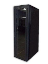 RM-CAB-27U800-D - 27U 19" Disassembled Rack, 800mm Deep, Black, Vented Clear Glass Door with Lock, 4 220V Fans