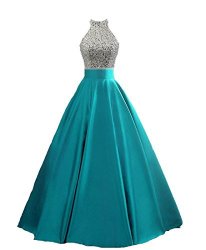 Heimo Women's Sequined Keyhole Back Evening Party Gowns Beaded Formal Prom Dresses Long H123 12 Turquoise
