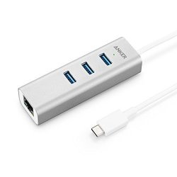 Anker 3-PORT Usb-c To USB 3.0 Aluminum Portable Data Hub With 10 Mpbs 100 Mbps 1000 Mbps Or 1 Gigabit Network Adapter With Ethernet