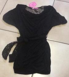 Was R100 Ladies Black To Shirt With Net Look Belt And Back Size Large