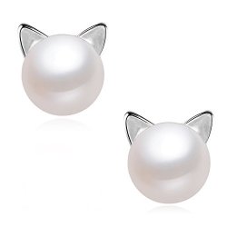 Cat Ear Stud Casoty 925 Sterling Silver Cat Earrings Pearl Earrings Cat Ear Stud Earrings Silver