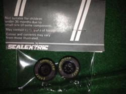 Scalextric - Goodyear Mags Black & Rear Tyres Yellow Print 1:32 Scale Nos