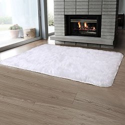 Ojia Deluxe Soft Modern Faux Sheepskin Shaggy Area Rugs Children Play Carpet For Living & Bedroom Sofa 4FT X 6FT Ivory White