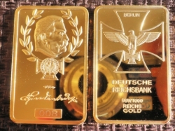 Hindenburg Signed Reich Gold Clad Brass Bar 1 Tr. Oz