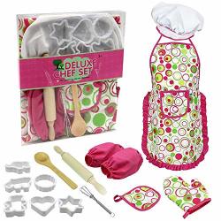 Teepao 15 Pcs Kids Baking Kit Children Kitchen Bake Playset Accessories Chef Role Play Costume Set With Chef Hat Apron Cupcake Mold Oven Glove