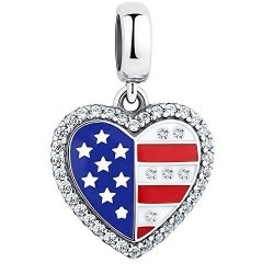 Glamulet Art - United States Flag Dangle Charm -- 925 Sterling Silver
