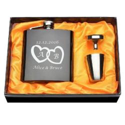 1 Set Personalized Engraved 6 Oz Black Hip Flask - Style 19