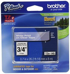 Brother P-touch Genuine TZE-145 3 4" 0.7" White On Clear Standard Laminated TAPE26.2FT 8M TZE145