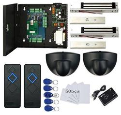Tcpip 2 Doors Magnetic Lock 600LBS Access Control Systems Request To Exit Detector Motion Sensor 110V Metal Power Supply Box+card & Fobs