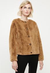 Vero Moda Allibutton Short Faux Fur Jacket - Tobacco Brown