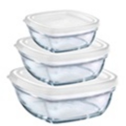 Duralex 14cm Lys Square Stackable Bowl Set With Frosted Lids