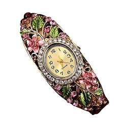 Ddlbiz Tm Christmas Series Women Bangle Crystal Flower Bracelet Quartz Watch Wristwatch Pink