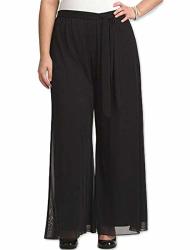 Red Dot Boutique 906 - Plus Size Elastic Waistband Wide Legged Palazzo Pocketed Pants Black XL