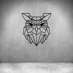 Geometric Owl Line Drawing - Matt Silver L 790 X H 680MM