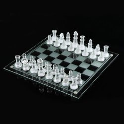 Frosted Glass Chessboard With Frosted And Clear Chess Pieces 25CM