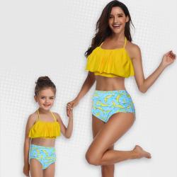 Iconix 2 Piece Nylon Matching Bikini Swimwear Bathing Suits For Mom Or Daughter - Yellow - Banana Print - Size 4 To 5 Years