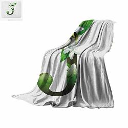 Letter J Super Soft Lightweight Blanket Abstract Floral Arrangement J Silhouette And Jasmine Blossoms Abc Concept Custom Design Cozy Flannel Blanket 90"X70" Green White Black